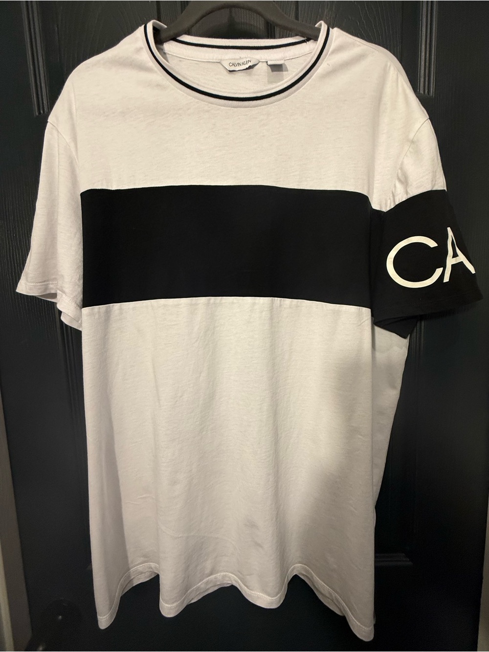 Calvin Klein Men’s XL Black White Colorblock Logo Short Sleeve T-Shir